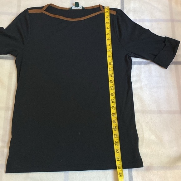 Lauren Ralph Lauren Black Suede Trim Short Sleeve Shirt Women’s Size Large - Picture 8 of 9